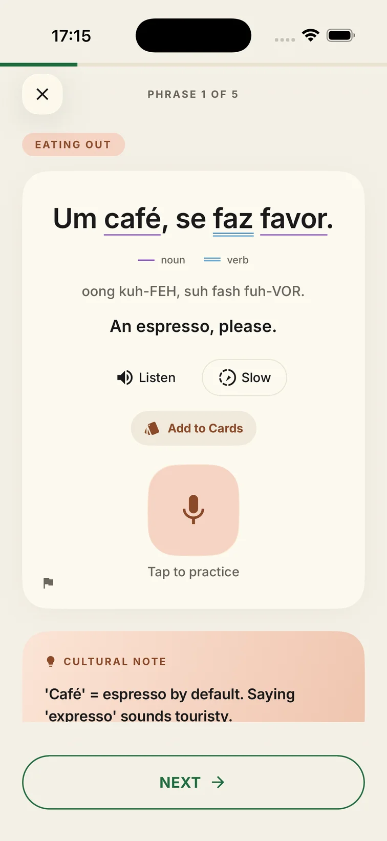 Phrase practice with Listen, Slow, and a microphone